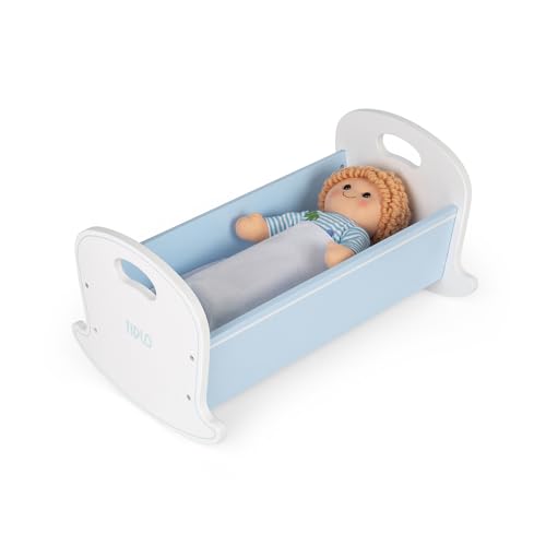 Tidlo Doll's Cradle - Wooden Rocking Cot Bed For Dolls, Baby Doll Cribs, Toy Cradles, Dolly Accessories, Toddler Toys, Imaginary Role Play, Age 12 Month Olds +