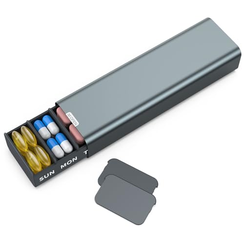 Metal Weekly Pill Organizer 7 Day Removable Comparments Daily Pill Box Travel Pill Case Large Capacity Cute Pill Holder to Hold Vitamins Medicines Supplements Pills Organizer