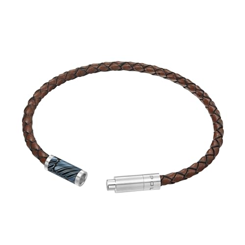 Police Plaint Herren-Armband aus Edelstahl, Schwarz und Anthrazit, braunes Lederarmband, Einheitsgröße, Leder, Kein Edelstein