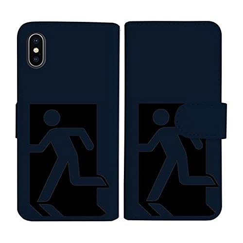 sslink iPhone17 Pro Max アイフォン17プロマックス 対応 手帳型 ネイビー ケース 非常口(ブラック) ダイアリータイプ 横開き カード収納 フリップ カバー