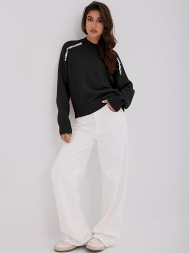 ZAFUL Sweaters for Women Crewneck Loose Fit Long Sleeve 2025 Fall Fashion Contrast Knit Pullover Tops