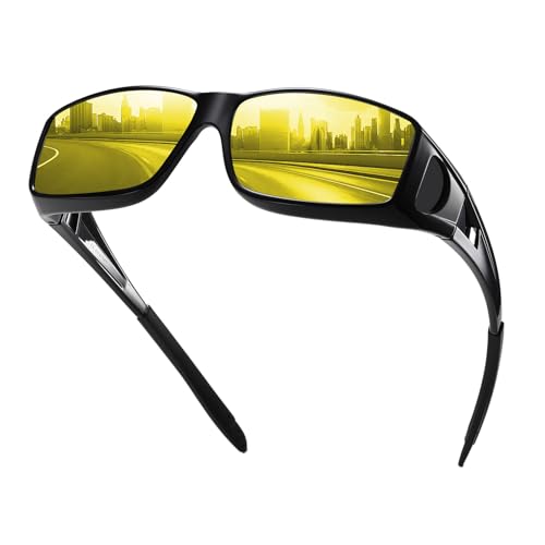 Image of HAOLOTA Night Vision Driving Over Glasses, Polarized Nighttime Glasses Men Women Anti Glare Yellow Tinted Lens