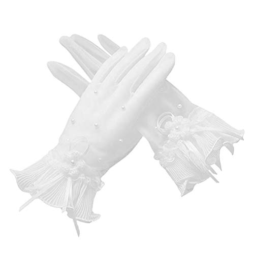 CTIRCHIU Guantes Cortos de Encaje Blanco para Novia Diseño Elegante y Cómodos para Bodas y Fiestas Obsequios, 1 Par de Guantes de Vestir de Tela