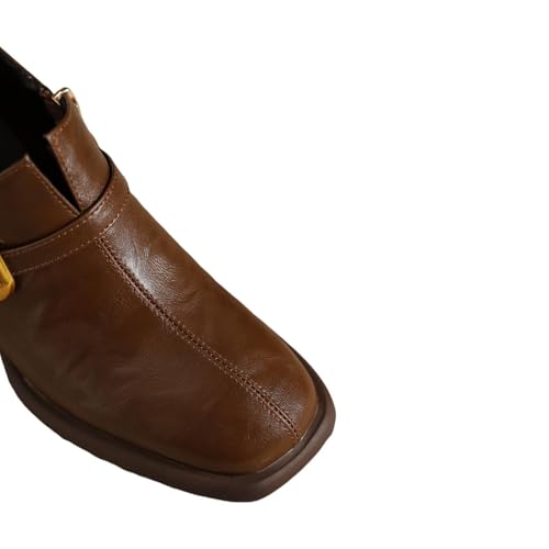 TinaCus Women's Handmade Genuine Leather V-Cut Side Zip Square Toe Chunky Low Heel Casual Loafer Pumps2