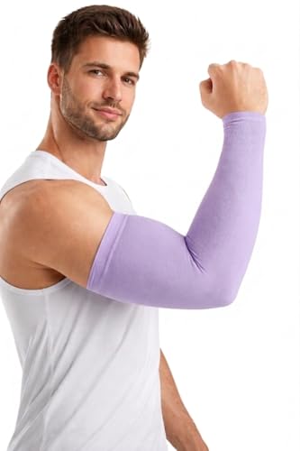 Image of ZaySoo Unisex Compression Arm Sleeves for Sports, UV Protection, Sweat Absorbent Stretchable Arm Covers for Cycling, Cricket, Running, Gym & Outdoor Activities (1 Pair)