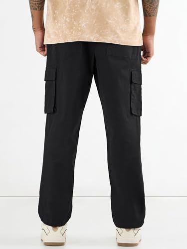 Image of Bewakoof Men's Oversized Fit Mid Rise Cargo Trousers|Loose Fit Street-Style Comfort | Utility Pockets | Everyday Wear