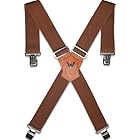 WELKINLAND 2Inch-Wide Work Suspender, Brown-Elastic Suspenders for Pants, Heavy-Duty Work Suspenders for Men, Clip-on Suspenders for Men, Man Suspender 2 Inch Wide for Jeans
