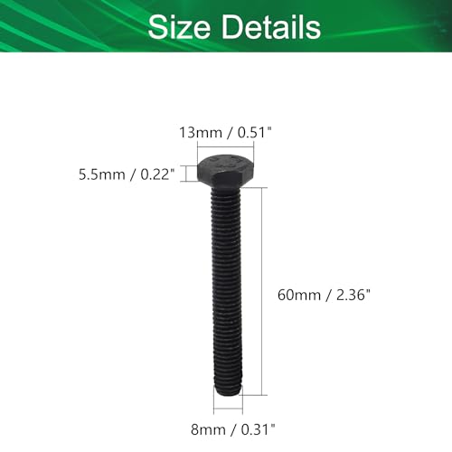 Image of 5pcs Hex Bolts, M8-1.25X60mm Carbon Steel Grade 8.8 External Hex Head Screw Bolts Metric Thread Hexagon Bolts Fastener, Black Hex Bolts