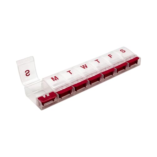 Image of Ezy Dose Weekly (7-Day) Pill Organizer, X-Large Medicine Case, Clear /Red | Daily Vitamin & Supplement Planner, Spacious Push-Button Compartments, Convenient & Easy to Use, Travel-Friendly, BPA-Free