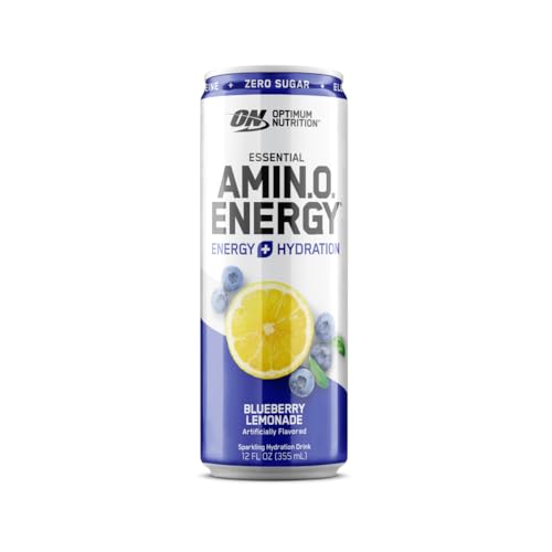 Image of Optimum Nutrition Amino Energy Sparkling Hydration Drink,Electrolytes,Caffeine,Amino Acids,BCAAs,Sugar Free,Blueberry Lemonade,12 Fl Oz,(Packaging May Vary),12 Count (Pack of 2)