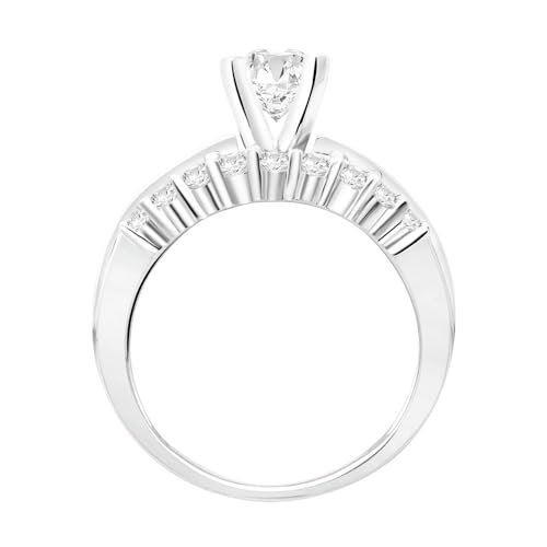 1.6 Carat t.w 14K White Gold Channel Set Baguette and Round Diamond Engagement Ring w/a 0.75 Carat Round Cut Red Ruby Heirloom Quality2