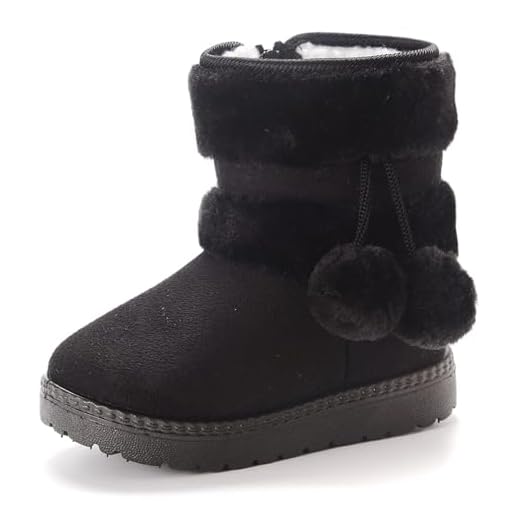Yeeteepot Botas de Nieve para Niños Invierno Calentar Anti-Deslizante Botines Niñas Felpa Forradas Zapatos Cómodos Ligero Planas Zapatos Botas de Bebés Unisexo, Negro 33 EU = 34 CN