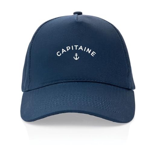 La French Touch Casquette Capitaine - Imprimé en France - Cadeau Anniversaire Papa Original Rigolo (Bleu Marine)