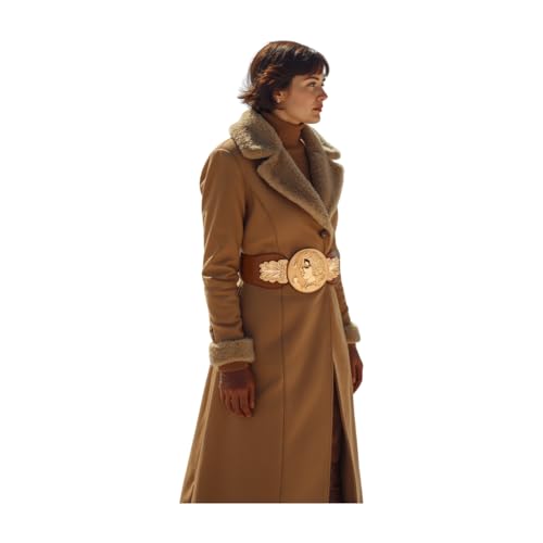 Women Fashion Wide Elastic Belt Hip Waist Gold Metal Greek Coin Buckle S M Brown4