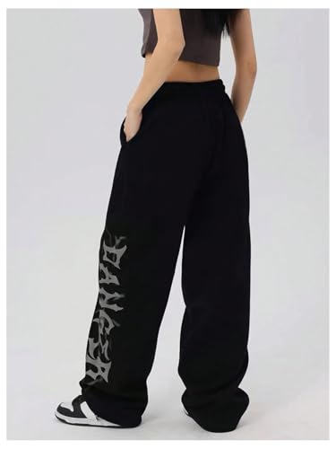 Verdusa Women's Wide Leg Pants Baggy Gothic Graphic Sweatpants Fall Clothes Long Pants Streetwear2