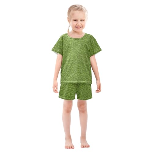 ALAZA Green Crocodile Animal Pajamas Set Short Sleeve Cotton Sleepwear Summer Pjs 2 Piece 5-14Y3