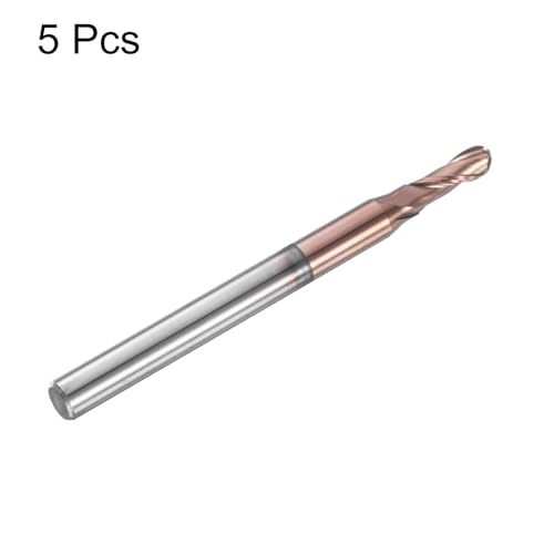 Image of HARFINGTON 5 Pcs Ball Nose End Mill 2 Flute 3 /32 inch Diameter 1 /8 inch Shank Tungsten Carbide AlTiN Coated Spiral CNC Router Bits 9 /32 inch Cutting Length Single End Ball for Carving Engraving Grinding
