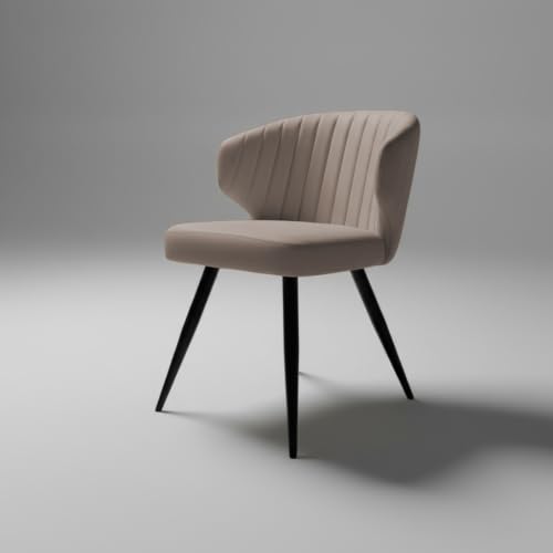 Image of Finch Fox Shree Faux Leather Living Room Dining Chair in Beige Color with Black Powder Coated Metal Legs