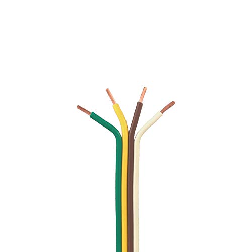 4 Conductor Trailer Cable, Bonded 16 AWG GPT, White-Brown-Yellow-Green PVC Wires, 25' Length