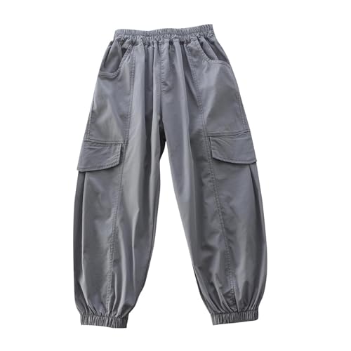 Boys Cargo Pants Casual Pull On Trouser with Multi Pockets Comfy Lounge Solid Color School Pants for Boys 4-14 Years
