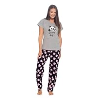 INSIGNIA Ladies Cotton Pyjamas Fun Sleeve Sets Dream Collection (UK, Numeric, 8, 10, Regular, Regular, Grey Panda)