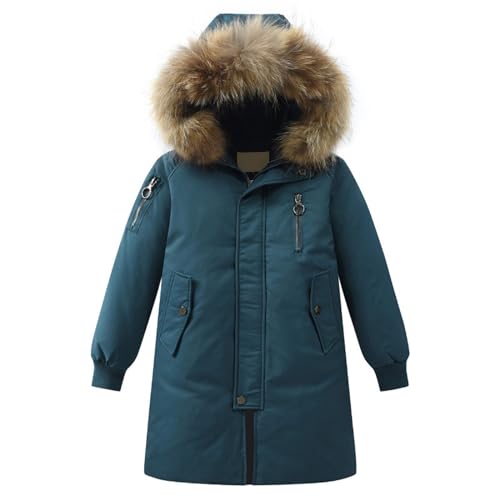 Boys Girls Long Parka Winter Coat Kids Hooded Down Jacket Warm Puffer Coat Unisex (Mint Green, 7-8 Years)