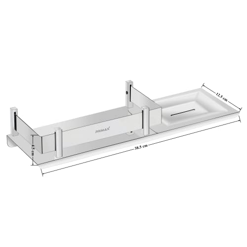 Image of Primax Stainless Steel 2in1 Multipurpose Mirrored, Nickel, Chrome Finish Bathroom Accessories Shelf with Soap, Dish Holder (15x5 Inches, Silver) - Pack of 1
