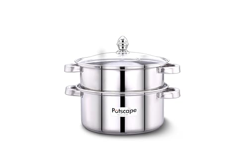 Image of Cruise Stainless Steel 2-Tier Double Decker Steamer 24cm - 5L | Momos & Modak Maker | Dhokla, Puttu, Idli Steamer | Gas & Induction Compatible | Dishwasher Safe | 2-Year Warranty