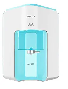 Havells Fab Alkaline 7 Litre Absoulety safe, RO + UV Purified Water Purifier with 7 Stages and Alkaline Water Technology (White and Sky Blue)