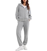 PINSPARK Two Piece Sets For Women Zip Up Hoodie Sweatshirts Drawstring Jogger Sweatpants With Poc...