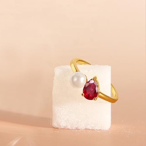 10K 14K 18K Gold Pearl and Gemstone Toi Et Moi Rings for Women Freshwater Cultured Pearl and Pear Birthstone Ring Unique Engagement Anniversary Ring Jewelry Gifts for Her2