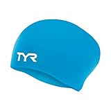 TYR Long Hair Wrinkle-Free Silicone Swim Cap, Blue