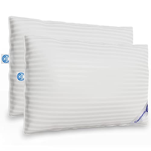 Continental Bedding 100% Cotton Shell Pillow Queen Size Set Of 2 Rds Down Feather Pillows - Pure White Hungarian Goose Down - Luxury Soft Support, Medium Sleeping Firmness - 700 Fill Power Bed Pillows #TOP2