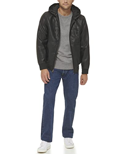 Image of Levi's Men's Buffed Cow Faux Leather Hoody Bomber
