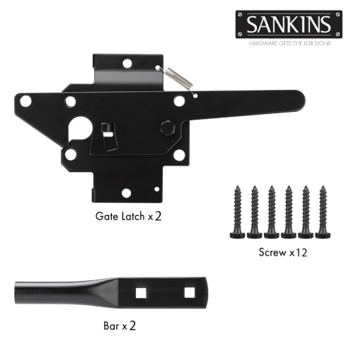 Image of Heavy Duty Self-Locking Gate Latch for Wooden Fence Post Mount, 2Pcs Black