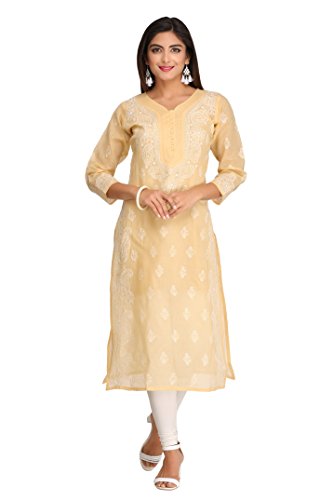 Image of Ada Hand Embroidered Lucknowi Chikankari Cotton Kurta for Women A252866