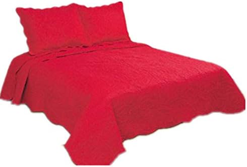 ALL FOR YOU 3-Piece Reversible Bedspread/Coverlet / Quilt Set with Embroideries (red, Full/Queen)