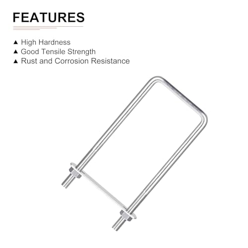 Image of DTGN M8x60x160mm(ThreadxWxL) Square U Bolt - 2Pack - Good for Trailer Pipe Replacement Parts - 304 Stainless Steel U Shape Bolts