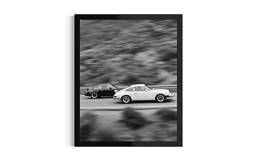 Ajsupplydecor Racing 911 Print, Vintage Black and White Wall Art Poster, Vintage Print, Photography Prints, Museum Quality Photo Art Decor B62 (Racing 911, 14" L x 11" W, Black Frame)