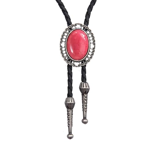 Image of AZORA Western Cowboy Bolo Tie Men Leather Necktie Leather Cord Turquoise Stone Bolo Ties for Men Women