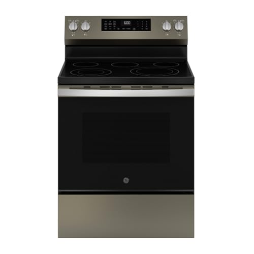 GE GRF600AVES 5.3 Cu. Ft. Freestanding Electric Convection Range with Steam Cleaning and EasyWash Tray - Slate