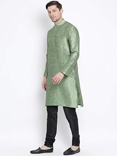 Image of VASTRAMAY Men's Mint Green Cotton Silk Blend Kurta and Pyjama Set VASMK001MGnPBL 36