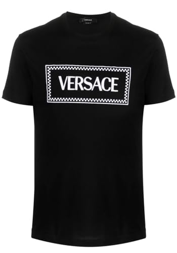 Versace Camiseta de Hombre Logo Vintage Negra (FR/ES, Letras, S, Regular, Regular, Negro)