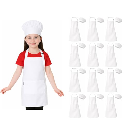 Image of uniformer Kids Apron with Chef Cap for Cooking, Baking, Painting Art & Crafts | Adjustable Child Apron with 2 Pockets | Great for Kitchen, School