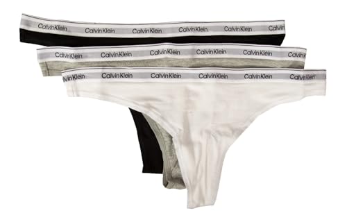 Calvin Klein Damen 3er Pack Strings Thong Unterwäsche, Mehrfarbig (Black/White/Grey Heather), S