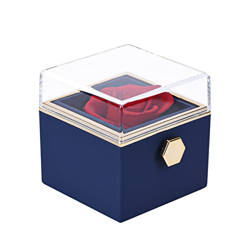 Sequpr Rose Eternelle avec Collier, Cadeau de Boite a Bijoux, Roses Préservées Cadeau pour Saint Valentin Femmes Anniversaire Fête des Mères Noël