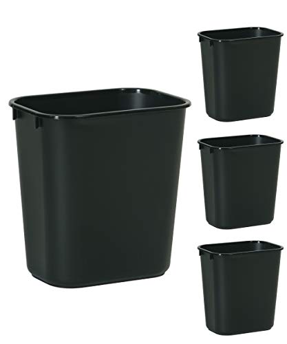 Rubbermaid Commercial Products Wastebasket Small 13QT/3.25 GAL, for Home/Office/Under Desk, Black (FG295500BLA), Pack of 4