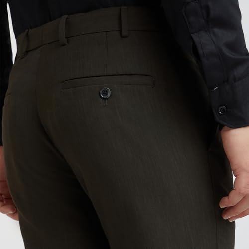 Image of Raymond Men's Slim Fit Mid Rise Solid Pattern Polyester Viscose Blend Flat Front Trouser