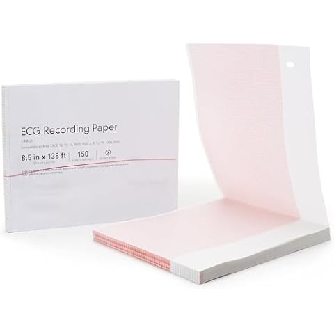 ECG Paper Depot ECG Recording Paper, Red Grid Thermal Paper, 8 1/2 in x 138 ft, 150 Count, Compatible with GE Case 12,15,16,8000, MAC 6,8,12,15,1200, 5000 (1 Pack) Cover