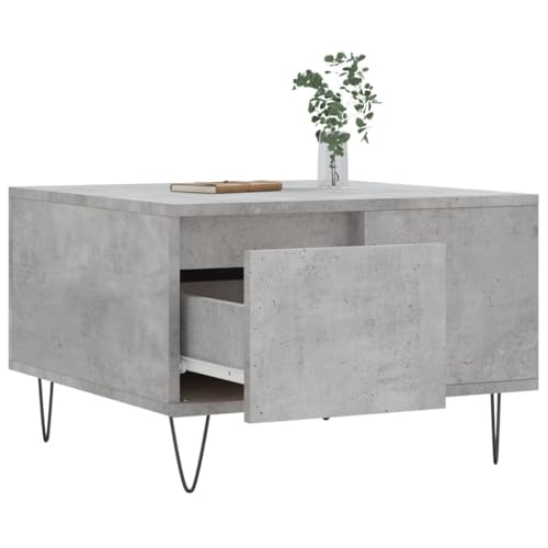 Table basse de salon gris béton avec rangement fermé et piétement en métal noir intérieur - 5